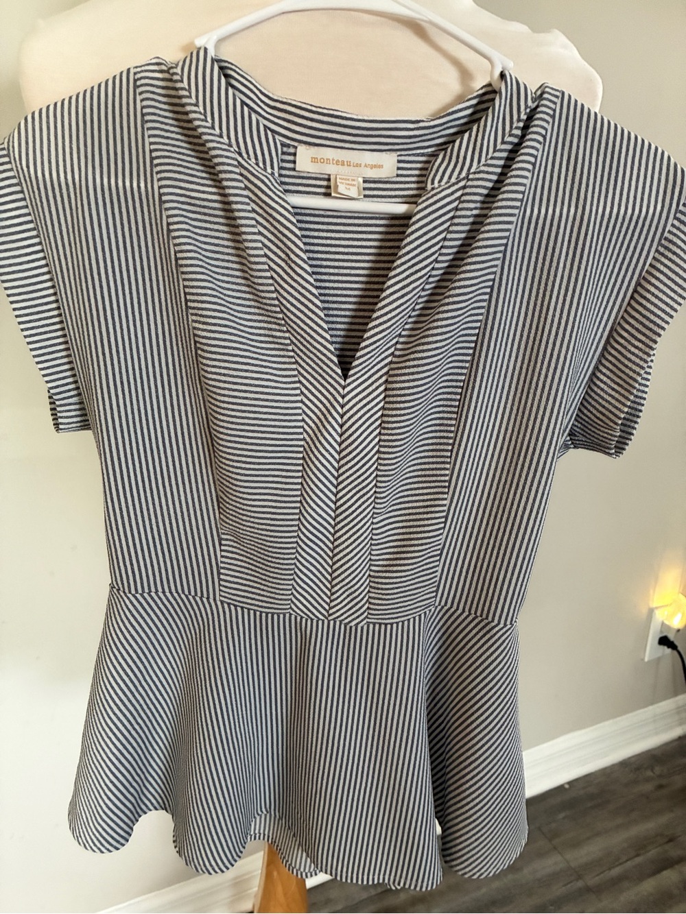 Monteau Striped Peplum Top — Black & White
